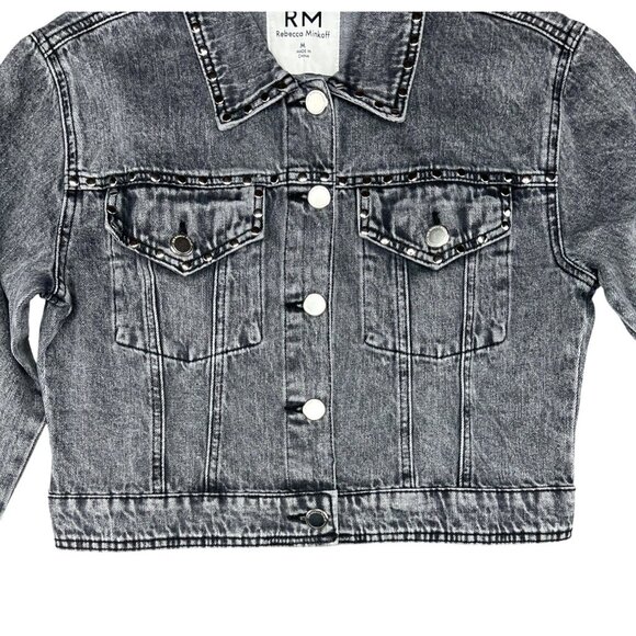 Rebecca Minkoff Womens Cropped Black Denim Jacket W/ Button Front Size Medium - Picture 8 of 14